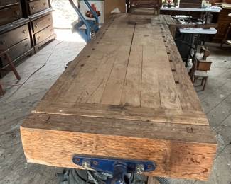 Solid wood work bench with 2 wooden vice.  