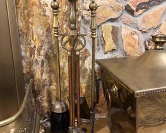 Antique Brass Fireplace Tool Set