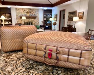 Vintage Bamboo and Woven Rattan Suitcases