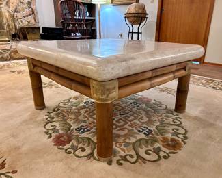 Henredon Bamboo and Travertine Coffee Table