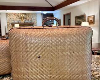 Vintage Bamboo and Woven Rattan Suitcases