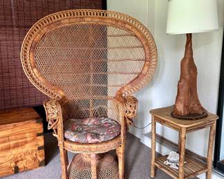 Anglo Indian Peacock Chair, Cypress Knee Lamp