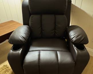 Brown Faux Leather Power Lift Massage Recliner