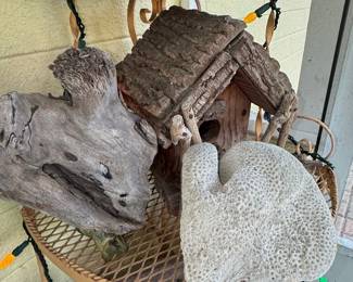 Nautical Decor Group with Birdhouse, Driftwood, and Coral