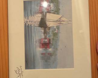 Watercolor Painting of a Lighthouse and Sailboat