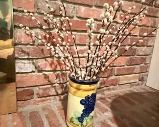 Ceramic Vase with Grapes and Pussy Willows