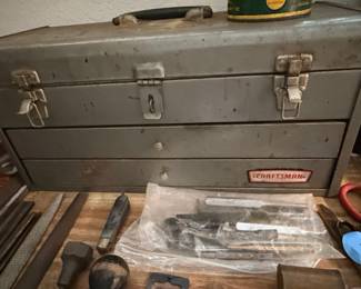 Vintage Craftsman 2-Drawer Metal Toolbox with Assorted Tools
