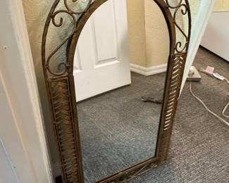 Ornate Bronze Metal Arch Wall Mirror