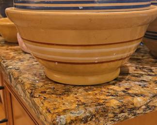 Yellow Ware Mixing Bowl Set with Blue Stripes