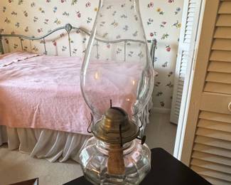 Antique Clear Glass Oil Lamp with Eagle Burner