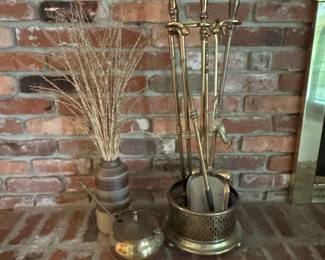 Brass Fireplace Tool Set with Decorative Handles