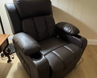 Brown Faux Leather Power Lift Massage Recliner