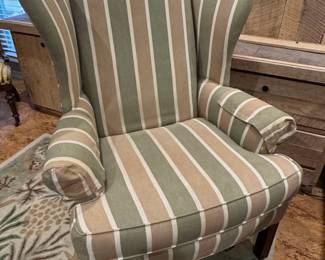 Wingback Armchair with Striped Upholstery