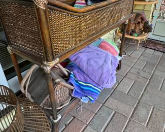 Vintage Wicker Bassinet Cradle with Storage Shelf