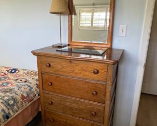 Antique Tiger Oak Chest of Drawers with Mirror