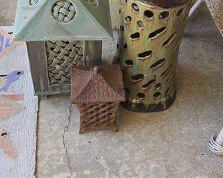 Set of 3 Garden Lanterns/Stools: 2 Ceramic, 1 Metal