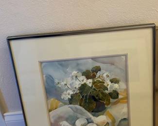 Watercolor Painting of Flowers and Eggs