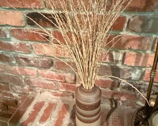 Striped Ceramic Vase with Dried Grasses