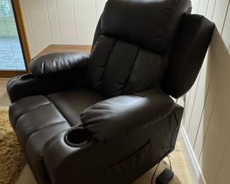 Brown Faux Leather Power Lift Massage Recliner