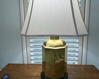 Frederick Cooper Brass Octagonal Table Lamp with Linen Shade