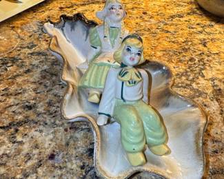 Vintage Porcelain Figurine Dish with Two Children