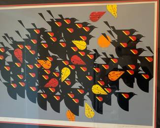 Red-winged Blackbirds Flock Serigraph by Charley Harper