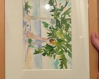 Watercolor of Tropical Foliage and Abstract Background