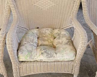 Wicker Armchair with Floral Cushion