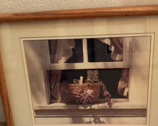 Framed Wicker Basket with Wisteria