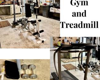 Small Compact Home Gym, Small Treadmill, Dumbbells and Fitness Step