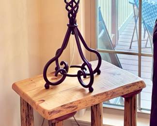 Log Cabin Style Side Table and Table Lamp