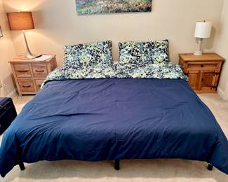 Adjustable King Bed with Memory Foam Mattress (with risers to make it taller), Nightstands, Bedding Set and Décor 