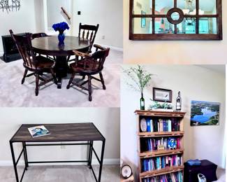 Table and Chairs, Desk, Lawyers Bookcase and Mirror