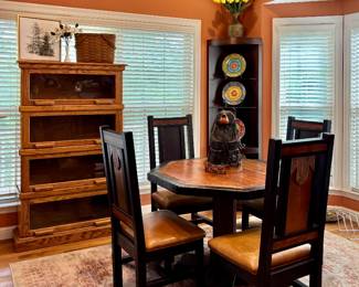 Reclaimed Barnwood Dining Table and Chairs, Lawyers Bookcase, Corner Shelf