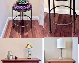 Wrought Iron Barstools, Console Table and End Table