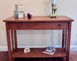 Console Table, Brass Lamp and Décor 