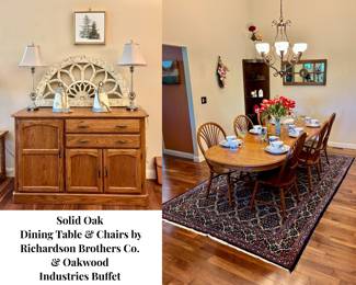 Solid Oak Dining Table & Chairs by Richardson Brothers Co. & Oakwood Industries Buffet