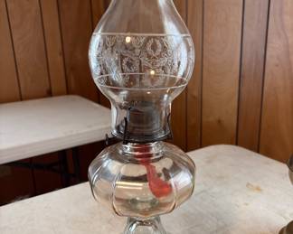 Vintage oil lamp with etching