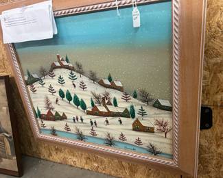 Primitive $100 original oil by listed artist