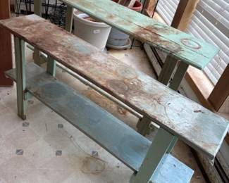 026 pairofrusticwoodenpottingbenches