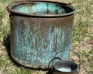 001 largeantiquecoppercauldronandsmall