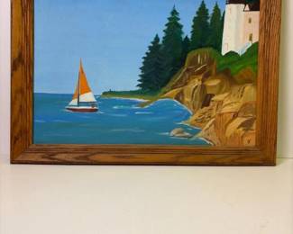 356 framedsailboatlighthouselandscape16x
