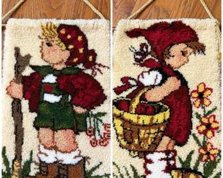 175 pairofvintagelatchhookwallhangings