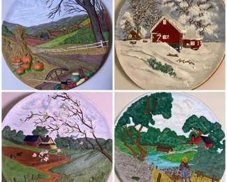 278 setoffourhandpaintedbasreliefwall