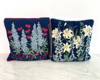 Lot 1325  Vintage Pair Needlepoint Floral Throw Pillows