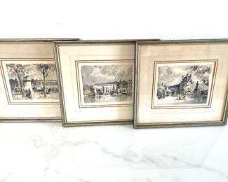 Lot 6004  Artist Signed French Parisian Cityscapes Watercolor Art