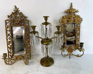 Lot 6015  Vintage Brass Candelabra Vintage Gilt Girandole Wall Mirrors