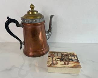 Lot 1322  Antique Manning Bowman Co BrassCopper Coffee Pot English Trinket Box