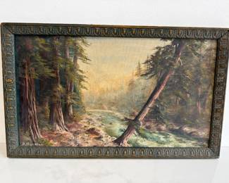 Lot 5272  Vintage Artist Signed Forest Landscape Oil Painting Art