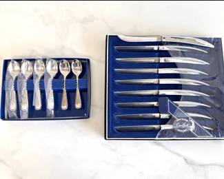 Lot 5267  Oxford Hall Demitasse Spoon Set Carvel Hall Steak Knife Set  Stainless